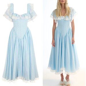 Selkie Light Blue Midi Dress with White Lace